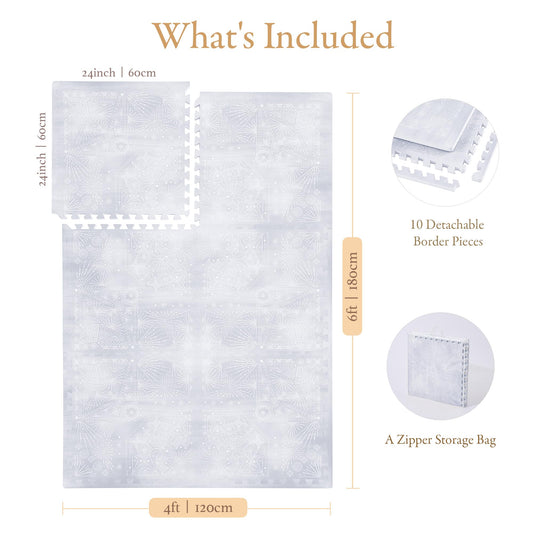 PopsyKosy Premium Baby Floor Play Mat - Thick & Cushioned 0.5 inch Playroom Foam Mat, Non-Toxic Odorless - 6 Tiles - Spacious 6x4 ft. - Stylish & Large, Waterproof for Kids & Toddlers - Lavender Gray