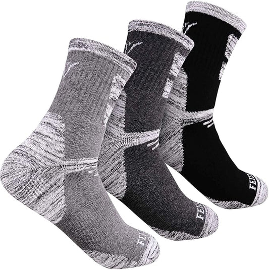 FEIDEER Men's Hiking Walking Socks, Multi-pack Wicking Cushioned Outdoor Recreation Quarter Crew Socks