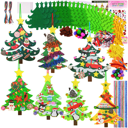 Ruicnte 24 Sets Christmas Tree Ornaments Crafts Kits for Kids,DIY Winter Christmas Craft Kit Pine Tree Snowman Snowflake Penguin Foam Xmas Sticker for Kid Holiday Classroom Activities Party Favors
