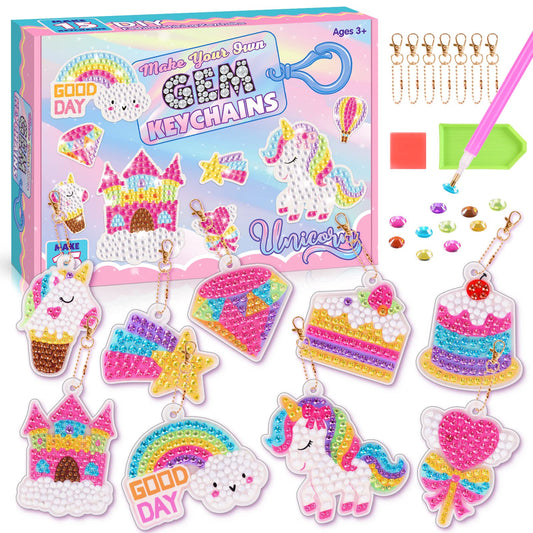 LIWIN LET'S GO! Toys for 4 5 6+ Year Old Girls, Unicorns Toys for Kids Make Your Own GEM Keychains Arts and Crafts for Kids Age 4-12 Unicorns Birthday Crafts Gifts for 4-12 Year Old Girls Boys