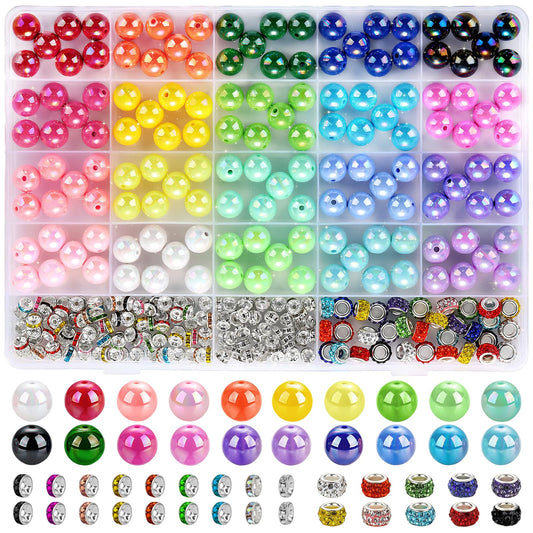 Funtopia 290pcs Beads for Pens, 14mm Focal Beads Pen Making Kit for Keychains Beadable Pens, Rainbow Chunky Bubblegum Acrylic Beads with Rhinestone Rondelle Spacer Bead for DIY Craft Supplies