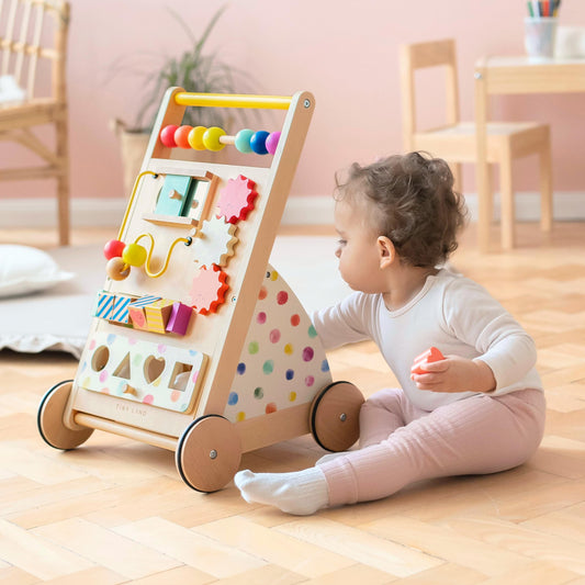 Tiny Land Wooden Baby Walker with Adjustable Speed, Montessori Activity Push Walker Toy for Toddlers, Colorful Learning Walker for Boys & Girls (Rainbow)