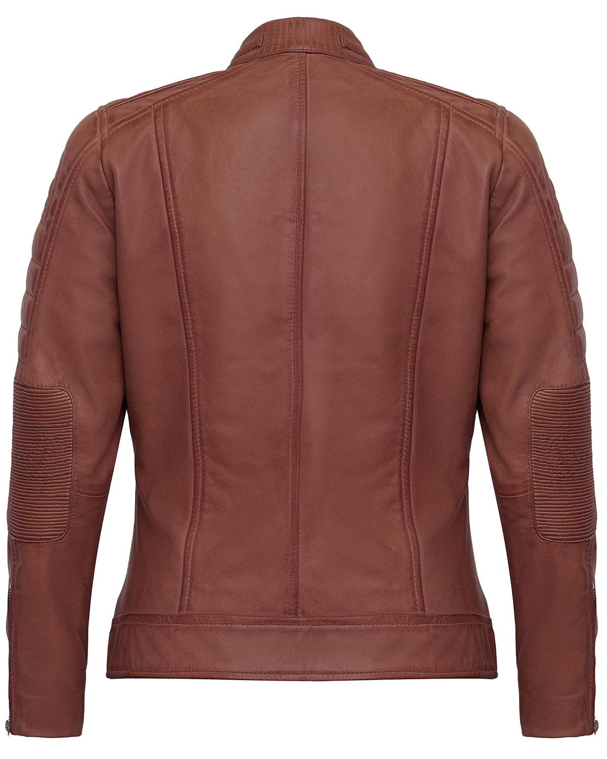 UrbanFocal Womens Motorcycle Jacket - Cafe Racer Style Brown Leather Jackets For Women | [101005104] Cafe Racer Cognac, L