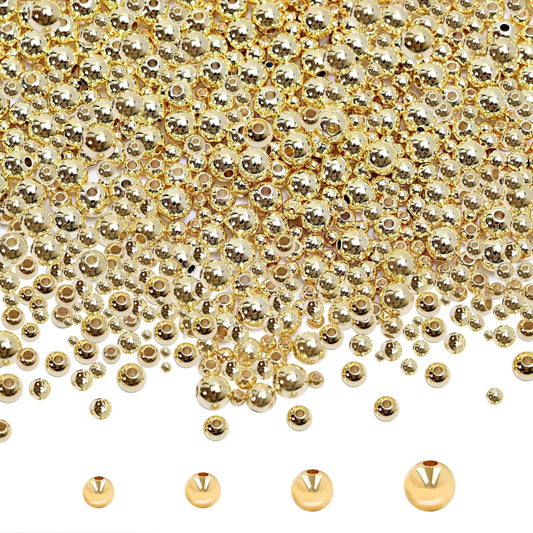 250pcs 14K Gold Filled Spacer Beads，Round Bracelet Bead,Seamless Smooth Metal Brass Bead，Lasting Round Spacer Beads for DIY Necklace Bracelet Jewelry Making (4mm)