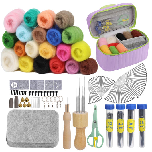 SOCNITC 20 Colors Needle Felting Kits for Beginners, Needle Supplies Kits with Tools,Wool Roving Set, Needle Felting Tools Kit with Needles, Felting Pad for DIY Handcrafts Decoration