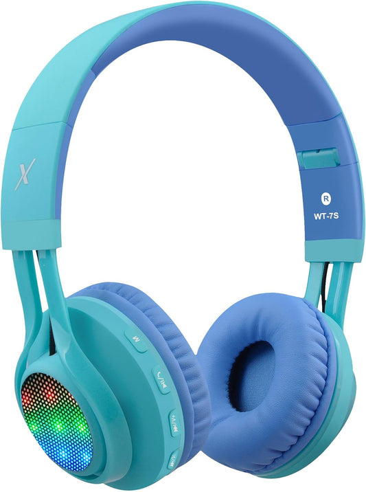 WT-7S Headset Riwbox Kids Bluetooth Headphones, LED Light Up Wireless Foldable Stereo with Microphone and Volume