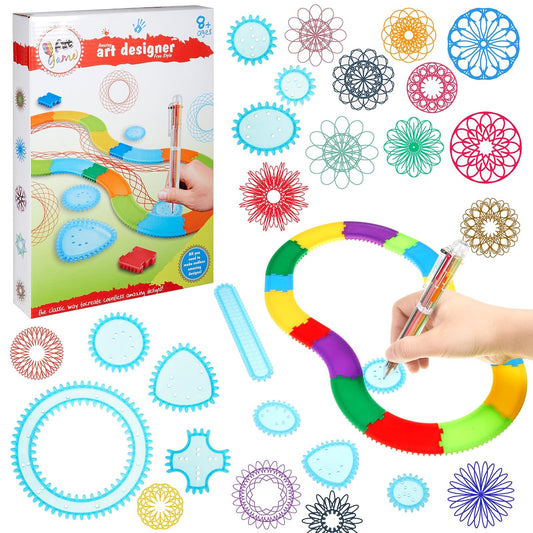 Chivao Spiral Art Gear Geometric Ruler Circle Template for Drawing Plastic Template Ruler Drawing Kit Spiral Curve Stencils with Pens Paper for DIY Art Crafts Sketch(Stylish)