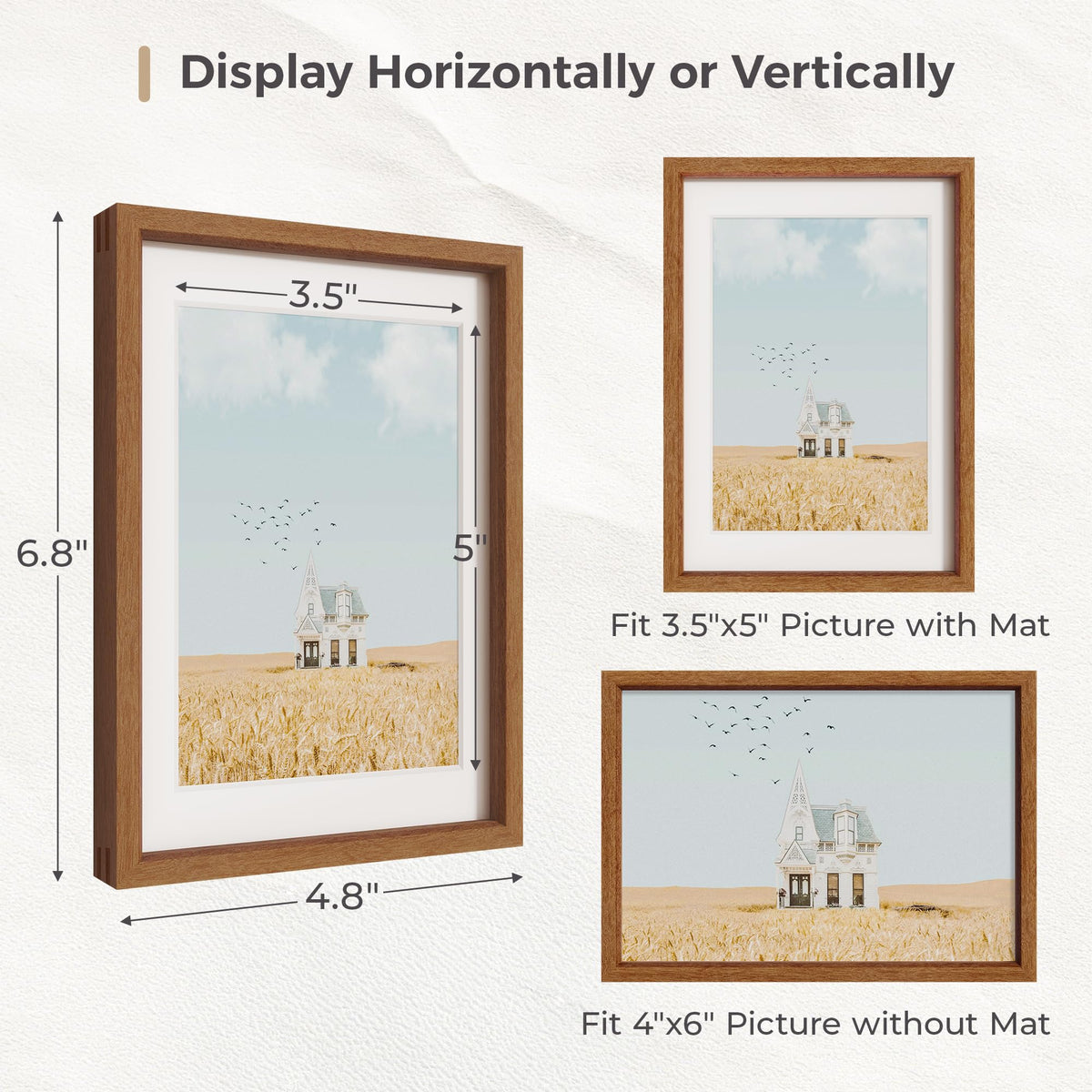 Fun Memories 4x6 Picture Frame, Natural Solid Teak Wood Photo Frame with HD Tempered Glass, Modern Simple 4x6 Wooden Frame Matted to 3.5x5, Wall or Tabletop Display