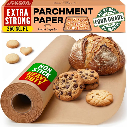 260 Sq.Ft Unbleached Parchment Paper for Baking – Roll with Cutter, Heavy Duty Non-Stick Brown Parchment for Baking, Cooking, Grilling, Steaming and Air Fryer, 15in x 210ft by Baker’s Signature