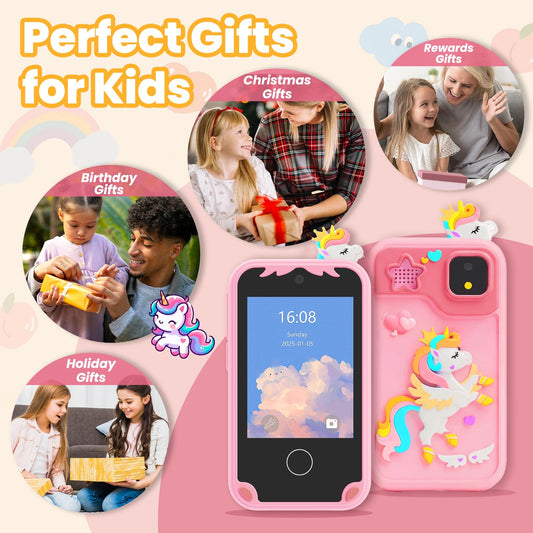 Kids Phone for Girl Toys, Christmas Birthday Gifts for Age 3-10 Year Old Girls Boys Toys, Kids Toddler Smart Phone, Detective Educational Learning Toys with 2.8" Touchscreen, Music Video Game (Pink)
