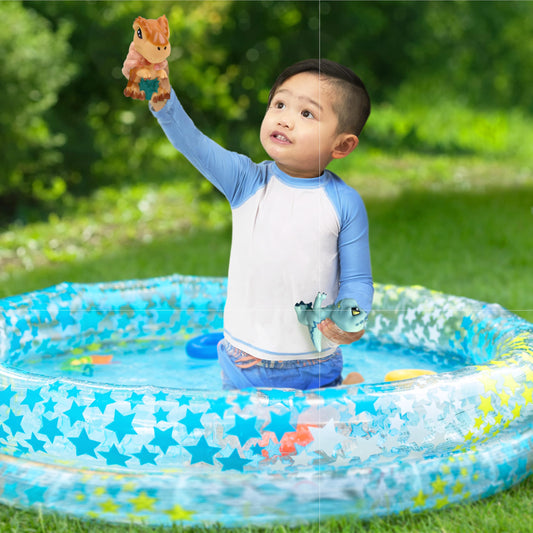 NBC Universal Jurassic World 5 Piece Jumbo Squirter Bucket - Bath Toys for Baby and Toddlers - Includes Organizer Bucket - Store Bath Time Water Toys