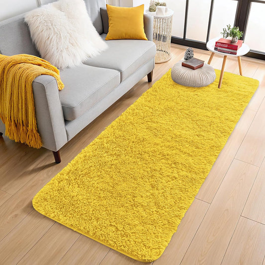 OLANLY Soft Fluffy Shaggy Runner Rug - Machine Washable 2x6 for Hallway, Bedroom, Nursery | Yellow Home Decor