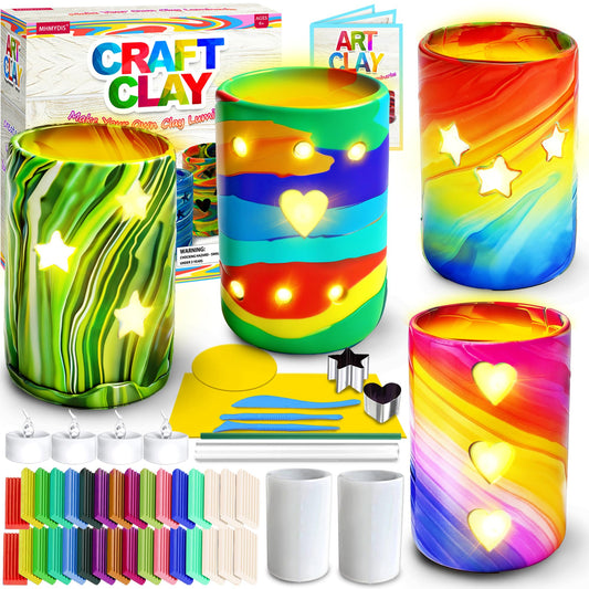MHMYDIS Make Your Own Clay Luminaries - Arts and Crafts kit for Boys Girls and Teens Age 6 7 8 9 10 11 12 Year Old and up - Creative Clay Lantern Toys for 8-12 Year Olds