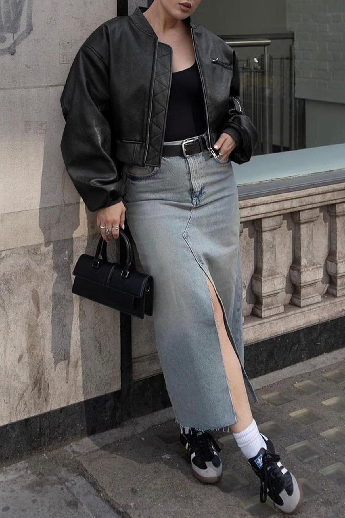 Cicy Bell Womens Faux Leather Bomber Jackets Baseball Collar Zip Up Cropped Biker Coat with Pockets