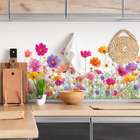 2 Sheets Flower Wall Decals Removable Spring Summer Peel and Stick Wall Stickers Vinyl Waterproof Floral Wall Decor for Bedroom Living Room Bathroom Classroom Kitchen Decorations