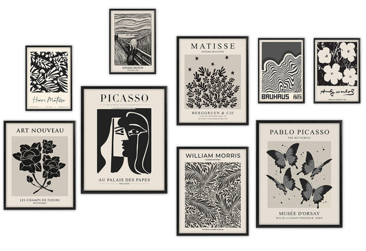 Black and White Gallery Wall Art Poster Prints,Set of 9 Exhibition Wall Decor for Dorm Bedroom,Black White Aesthetic Pictures for Teens Boys Girls, Gallery Posters Wall Decorations