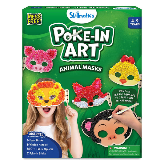Skillmatics Poke-in Art - Animal Masks, Mess-Free Fun for Kids, DIY Wood Craft Kits, Creative Activity, Gifts for Girls & Boys Ages 4, 5, 6, 7, 8, 9