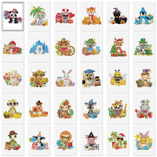 Xuhal 30 Pcs Interchangeable Diamond Art Kits DIY Holiday Seasonal Animals Diamond Paintings for Adults Rhinestone Gem Art Crafts for Easter Spring Summer Home Wall Table Decor Gifts