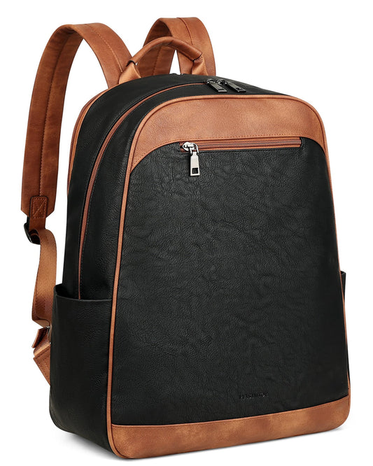 MASINTOR 15.6 inch Leather Laptop Backpack Purse for Women, Designer Travel and Work Bag with Laptop Compartment Black Brown