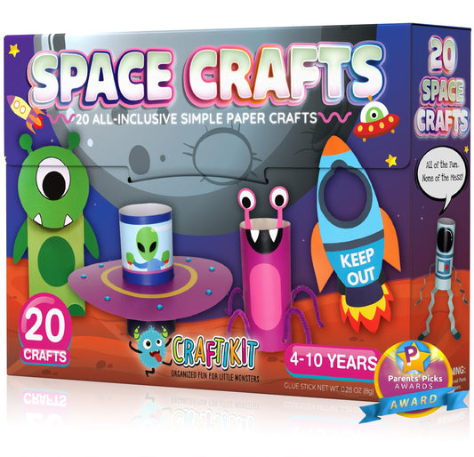 Craftikit® 20 Space Arts & Crafts for Kids - All-Inclusive Fun Toddler Craft Kit, Ages 3-10, Galaxy-Themed Activities