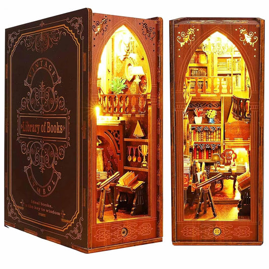 Funle Book Nook Kit for Adults, DIY Wooden Miniature House Kit, 3D Puzzle Crafts for Adults, Creative Book Nook Insert for Bookshelf