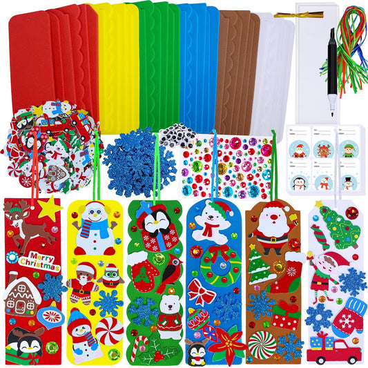 Winlyn 36 Sets Christmas Craft Kits Winter Crafts DIY Holiday Bookmarks Ornaments Art Sets Snowman Reindeer Pine Tree Penguin Foam Stickers Arts and Crafts for Kids Classroom Activities Party Favors