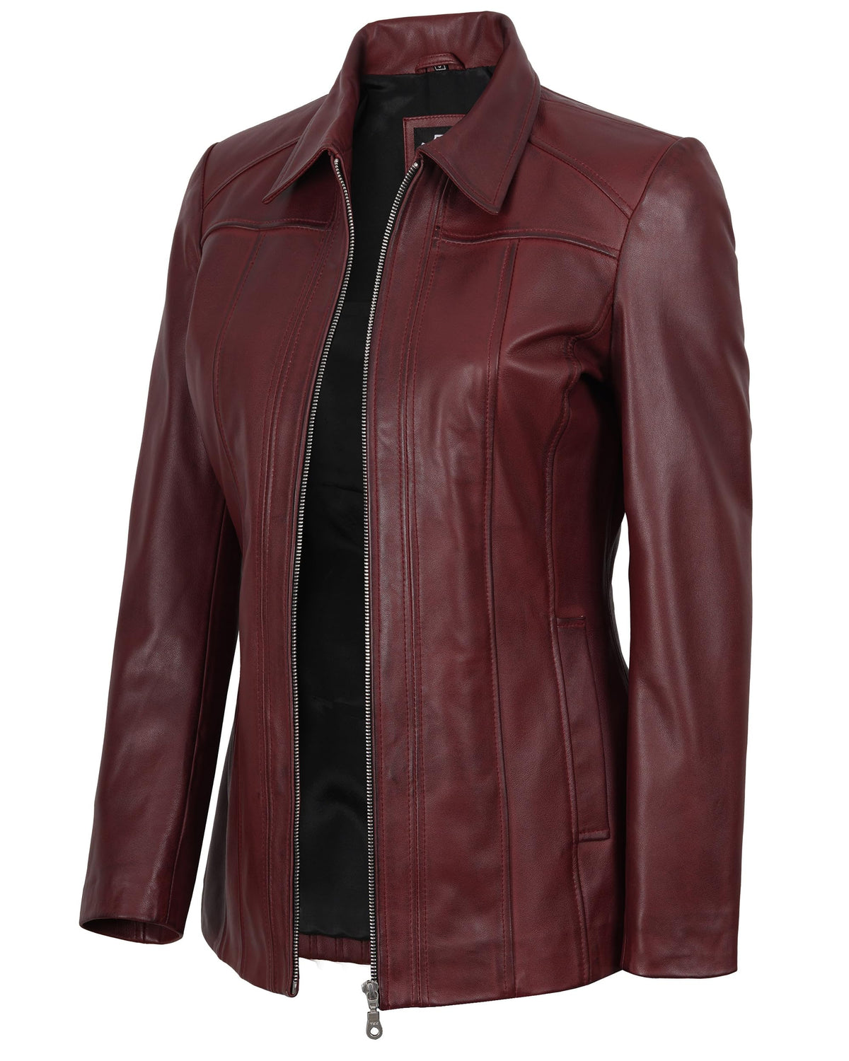 Decrum Lambskin Leather Jacket Women - Leather Coats for Women | [1331425] Marsha Maroon, XL