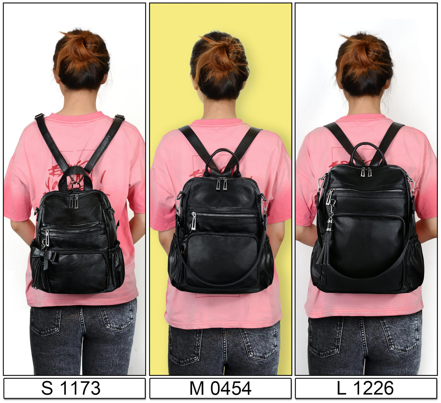 UTO Women Backpack Purse Oil Wax PU Leather Ladies Fashion Designer Rucksack Convertible Travel Shoulder Bag with Tassel Pink