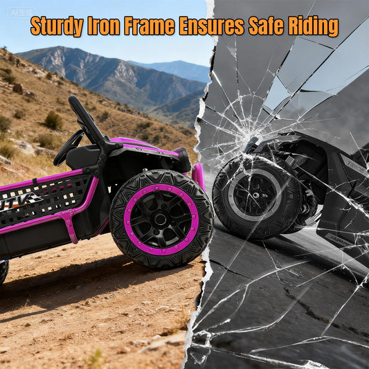 Hikole 24V Ride on Toys for Boys&Girl, 2 Seater Kids UTV with Parent Remote, 400W Battery Motors Operated, XXL Design, Steering Wheels, Easy to Assemble, Dashboard/LED/Horn/Bluetooth, Hot Pink