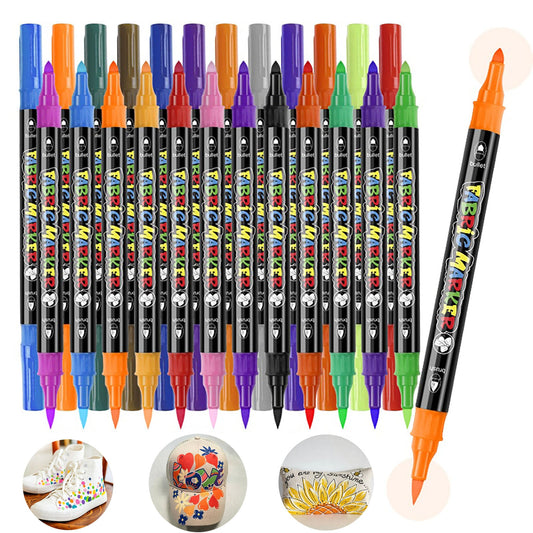 ChromaCraze Fabric Markers Permanent for Clothes, 24 Colors Dual Tip Coloring Markers Set with Fine and Chisel Tips Paint Pens for Clothing, Textiles,Canvas, Tote Bags, T-Shirt, Shoes, Hats&DIY Craft