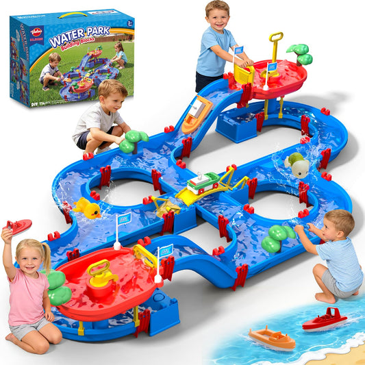 VATOS 2-Tier Toddlers Water Table Toy, 114 PCS DIY Dual-Basin Water Pump, Summer Outdoor Water Toys Backyard, Beach, Balcony, Garden Fun Water Playset for Girls, Boys 3-5 Years Old Pets Families