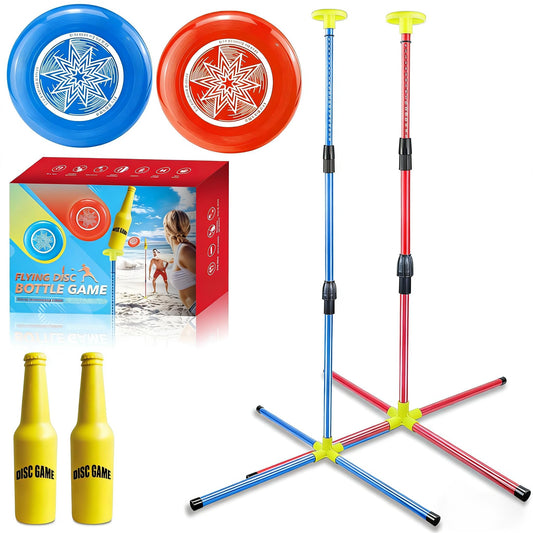 Eastgoing Outdoor Flying Disc Game Set, Bottle Game with Height Adjustment Button und Score Tracker, Outdoor Polish Horseshoes Game Set for Lawn, Backyard, Park, Camping，Beach Game