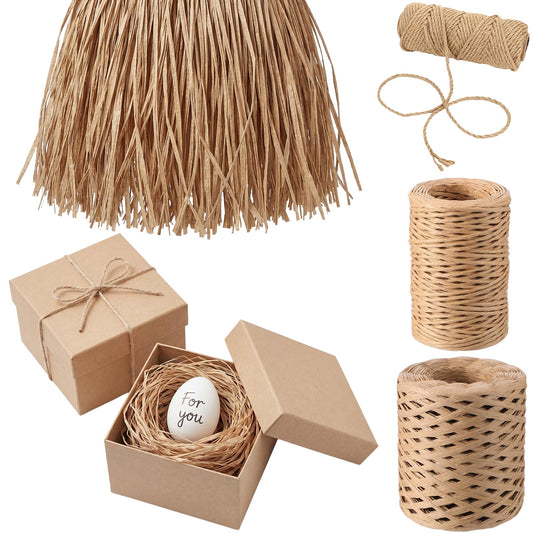 Threlaco 3 Set Boho Vine Binding Wire Raffia Paper Rope and Jute Rope, 164 Feet Floral Rustic Vine Bind Wire 66 ft 4mm Twine Ropes Raffia Straw for Bouquets Decor Craft Wrapping DIY Gift