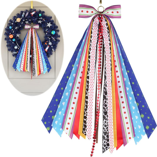 YKW Wreath Sash Ribbon Set, 9 Assorted Western Patterns with Cow Print, Cloud & Bandana Design, 27.5" Pre-Made Clip-On Bow for Front Door Wreaths, Party Decor & DIY Craft Supplies - Indoor Outdoor