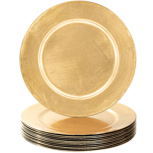 MAONAME Foil Gold Charger Plates Set of 12, 13" Plate Chargers for Dinner Plate, Plastic Round Chargers for Table Setting, Wedding Bulk
