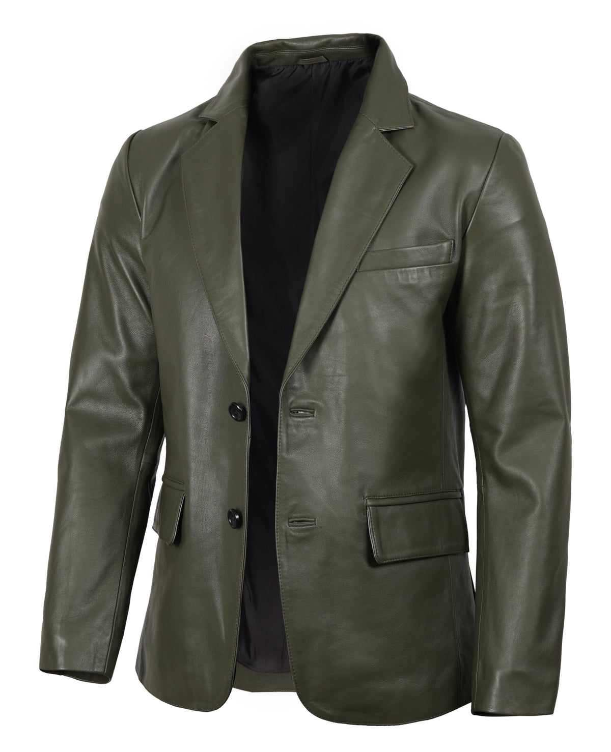 fjackets Lambskin Leather Jacket Classic Style Leather Blazer for Men Leather Coat For Men, 2 Button Blazer Olive Green| [1123805], XL