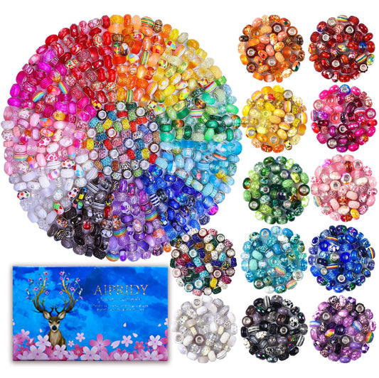 Aipridy Assortment European Large Hole Beads Spacer Beads Rhinestone Craft Beads for DIY Charms Bracelet Jewelry Making (Rainbow)