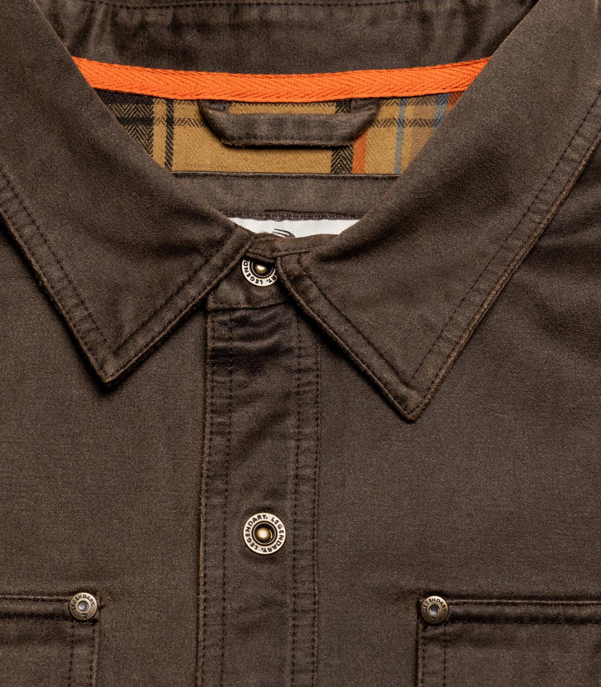 Legendary Whitetails Mens Flannel Lined Waxed Cotton Shirt Jacket, Tobacco, X-Large