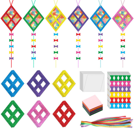 ShinyRelief 24 Sets Kites Craft DIY Kites Tissue Paper Craft Kits Summer Party Supplies DIY Hanging Ornaments Make Your Own Summer Beach Party Decoration for Outdoor Grassland Activities