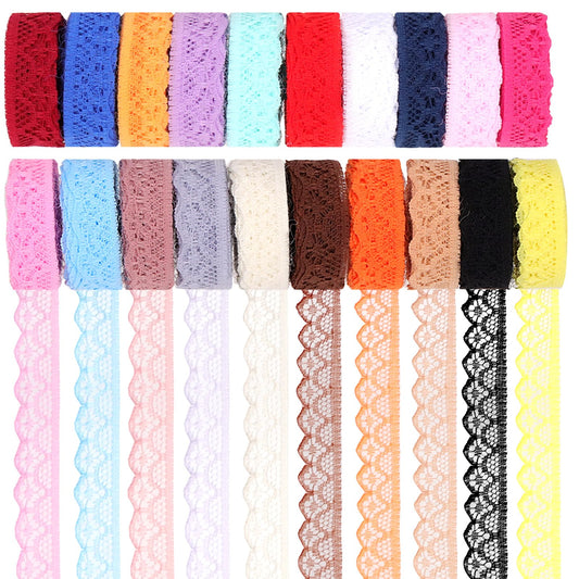 Swpeet 20 Rolls in Total 200 Yards 1.5cm×10 Yards Colorful Lace Ribbon Floral Pattern Fabric Lace Ribbon, Vintage Lacing Trim Ribbons, Crafting Lacing for Decorating, Gift Wrapping, Wedding