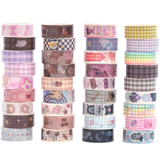 YUBBAEX Cute Washi Tape Value Pack 36 Rolls Aniamls Printed Masking Tape Kawaii Decorative for Arts, DIY Crafts, Journal Supplies, Planners, Scrapbook, Card/Gift Wrapping (Girly Style)