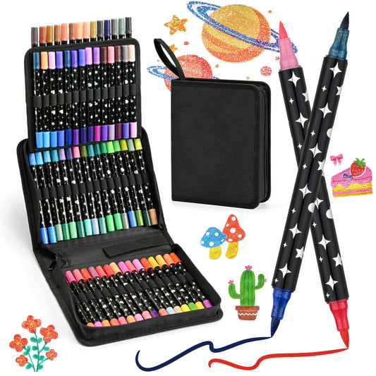 HUJUGAKO Glitter Markers Pens,120 Colors Dual Tip Brush Glitter Pens Set 60 Pack Sparkle Markers for Art Supplies Scrapbooking, Cards, DIY Crafts, Adults Coloring Books