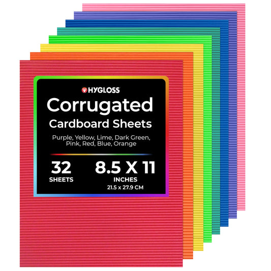 Hygloss Products Corrugated Cardboard Paper - Great for Arts and Crafts - Classroom Activities - 8.5 x 11 Inches - 4 Sheets Each of 8 Bright Colors - 32 Count