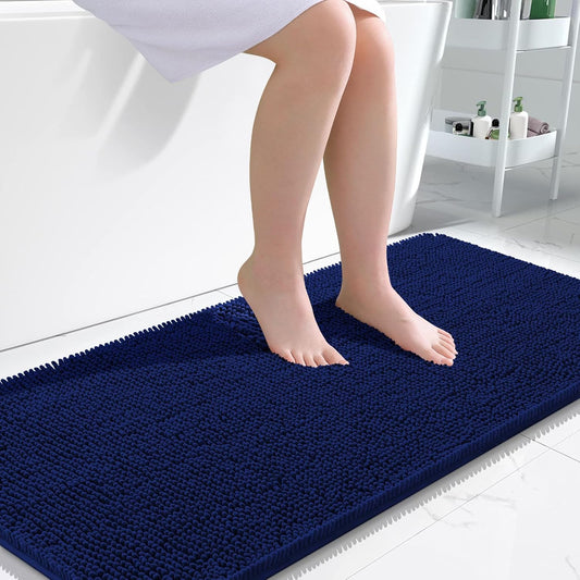 OLANLY Bathroom Runner Rugs - Extra Soft Absorbent Chenille | Quick Dry, Machine Washable, 47x24, Navy