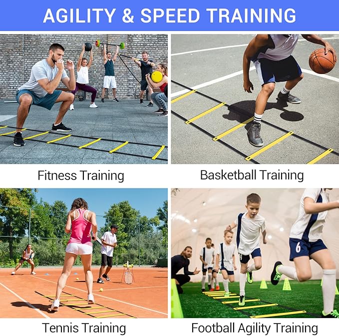 Ohuhu Agility Ladder Speed Training Set 12 Rung 20ft Exercise Ladders with Ground Stakes for Soccer Football Boxing Footwork Sports Fitness Training Ladder with Carry Bag
