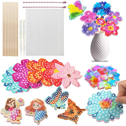 JRD&BS WINL Poke in Fun Art Kit for Kids Ages 3 up, Flower Bouquet Creative Decor Mess Free Art Set for Children Fun Activity Gifts for Boy and Girls 4-8 Year Old DIY Fabric Craft (Flower Bouquet)