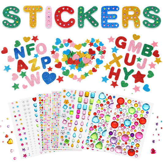 FunooFuno 3042 Pcs Glitter Foam Sticker Set, Colorful Self-Adhesive A-Z Alphabet Star Heart-Shaped Gem Stickers for Crafts, Classroom Art Crafts Supplies Scrapbook Card Decor School Project Party