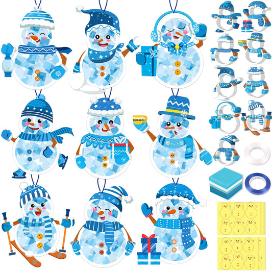Renbuzhu 42PCS Winter Crafts Bulk: Snowman Paper Suncatchers DIY Kit for Christmas Holiday Activities Decorations, Window Stained Glass Effect Art Ornaments