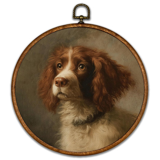 BCUANGD Retro Dog Round Wall Art Decor - Vintage Antique Dog Wall Art Canvas Frame Artwork Prints, Rustic Cottagecore Nature Round Wall Hanging Decorations for Home Farmhouse, 10"x10"