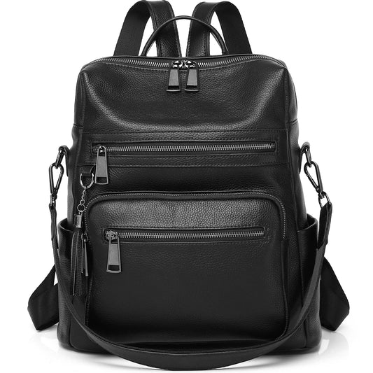 Wesccimo Genuine Leather Backpack Purse For Women Black Real Soft Leather Fashion Designer Convertible Ladies Shoulder Bag